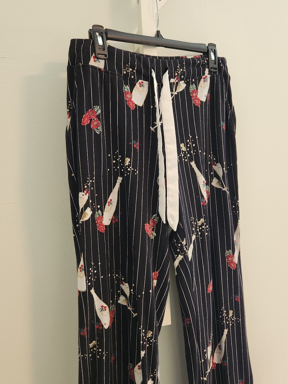 Soma Lounge Pants Medium Navy Pinstripe Champagne Print Cotton Modal Like New! - Picture 8 of 10
